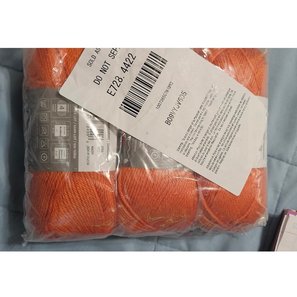 Red Heart Super Saver Yarn Mandarine Orange Medium 4 Acrylic 3 Pack E728 4422